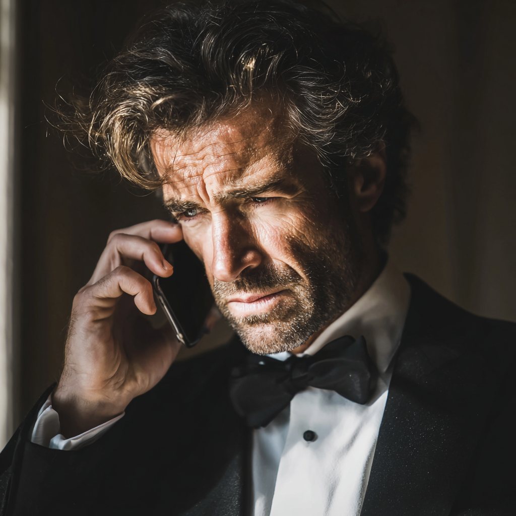 Un homme renfrogné qui parle au téléphone | Source : Midjourney