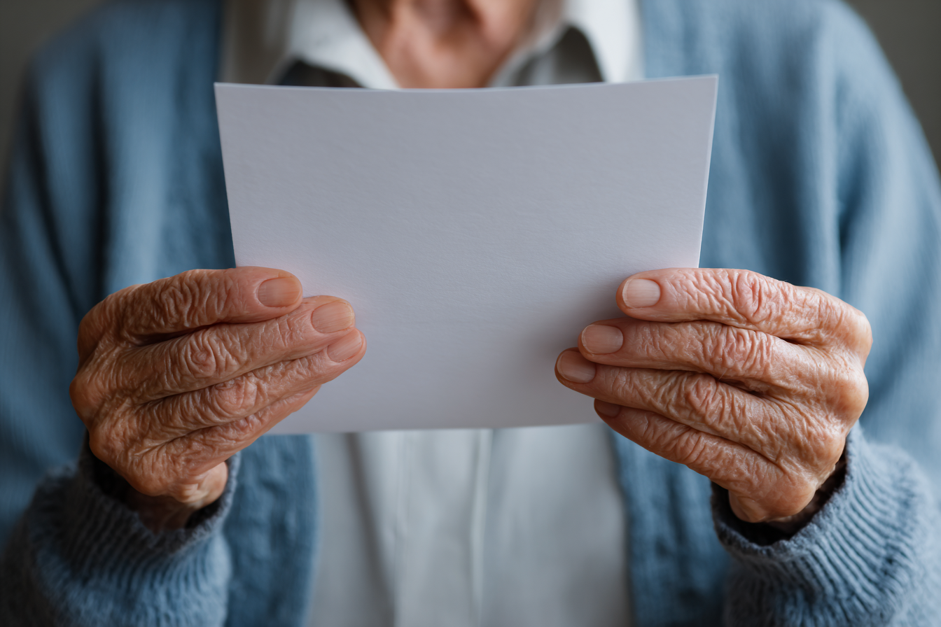 Une femme âgée tenant un morceau de papier | Source : Midjourney