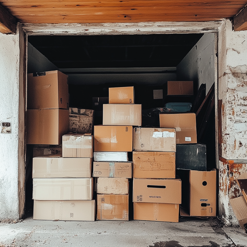 Des piles de cartons dans le garage | Source : Midjourney