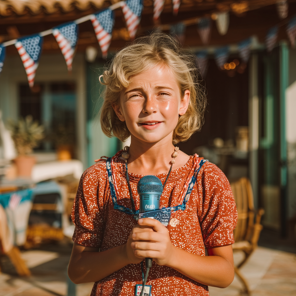 Une petite fille qui parle dans un micro | Source : Midjourney