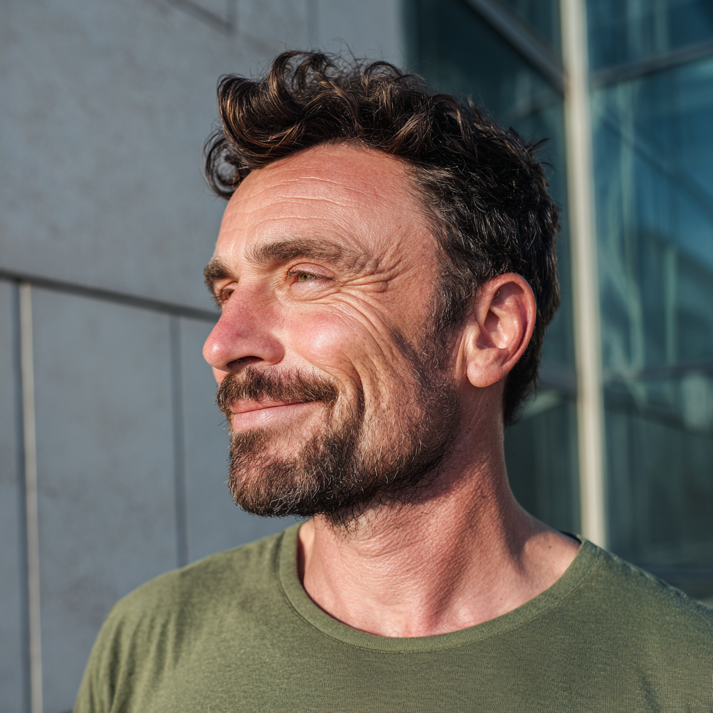 Un homme souriant se tenant à l'extérieur | Source : Midjourney