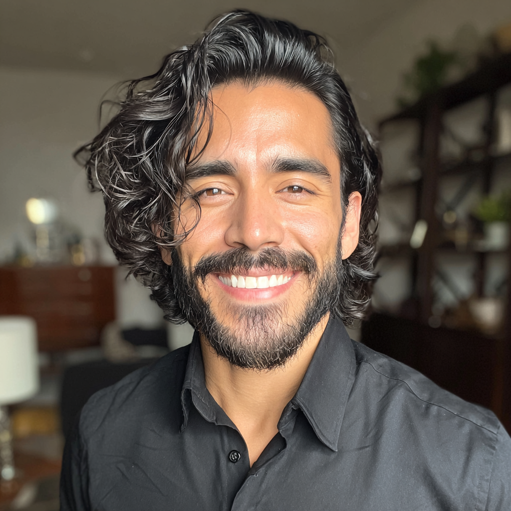 Un homme souriant debout dans un salon | Source : Midjourney