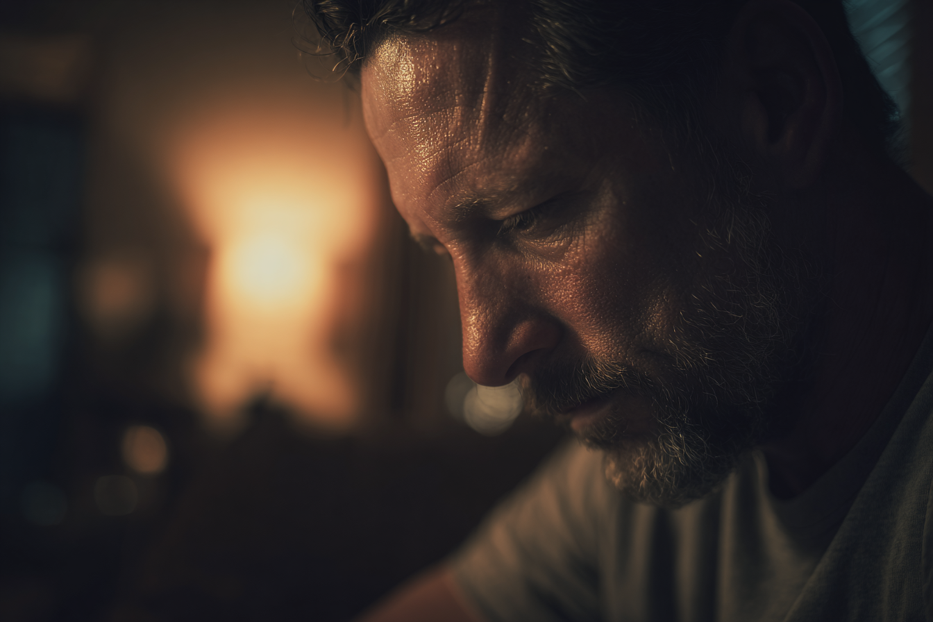 Un homme assis dans un salon | Source : Midjourney