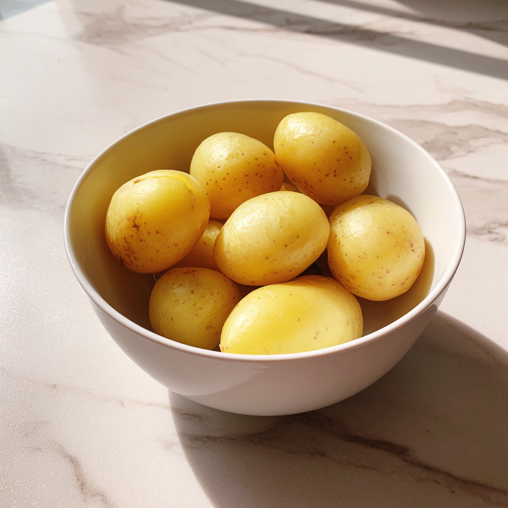 Un bol de pommes de terre sur un comptoir de cuisine | Source : Midjourney