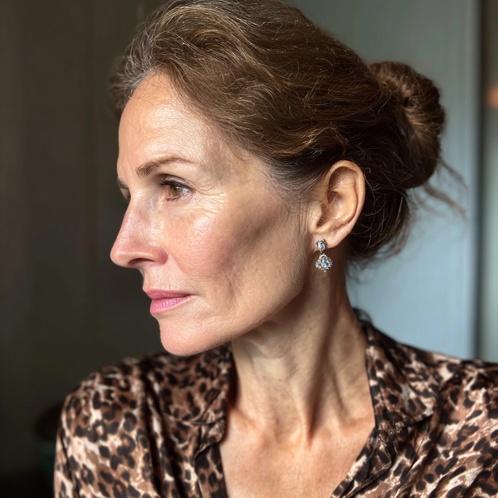 Vue latérale d'une femme portant des boucles d'oreilles en diamant | Source : Midjourney