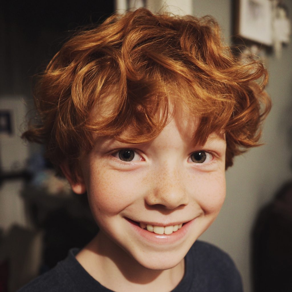 Un petit garçon souriant aux cheveux roux | Source : Midjourney