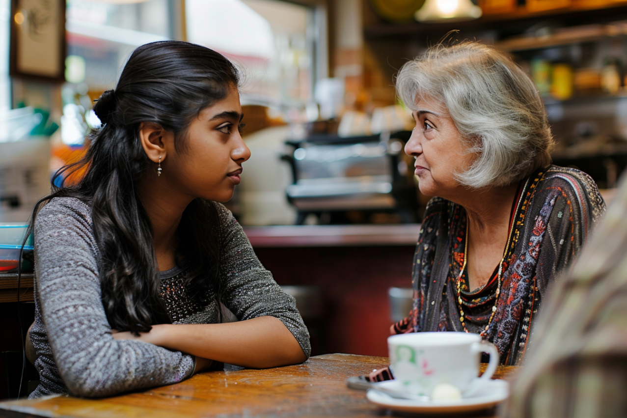 Deux femmes se rencontrent dans un café | Source : Midjourney