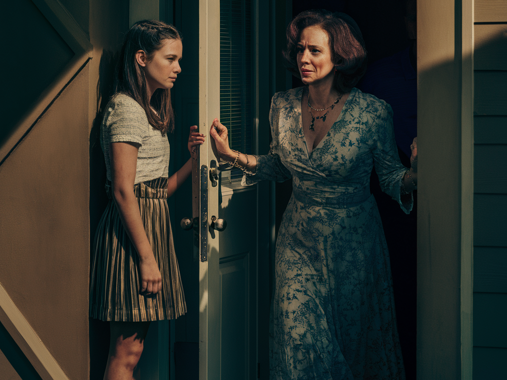 Une femme qui ouvre la porte à une adolescente | Source : Midjourney