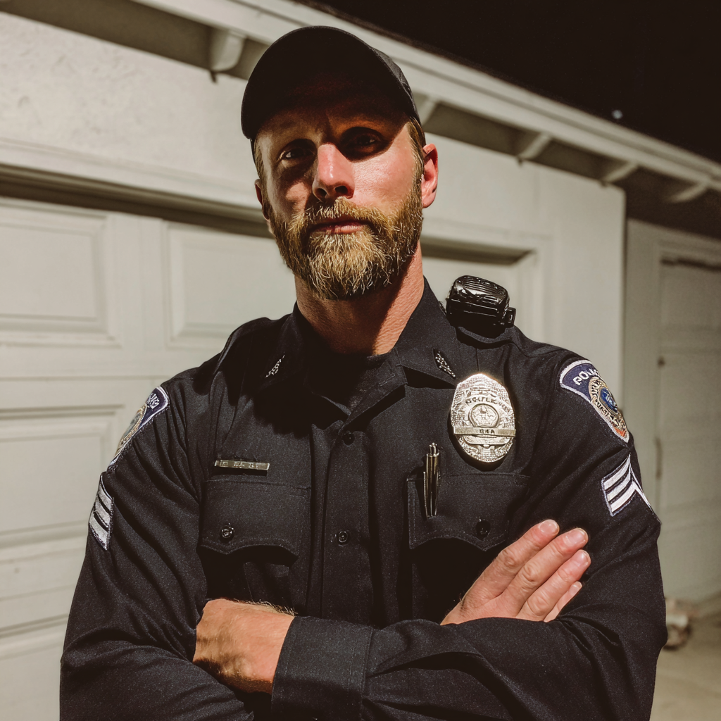 Un officier de police debout, les bras croisés | Source : Midjourney