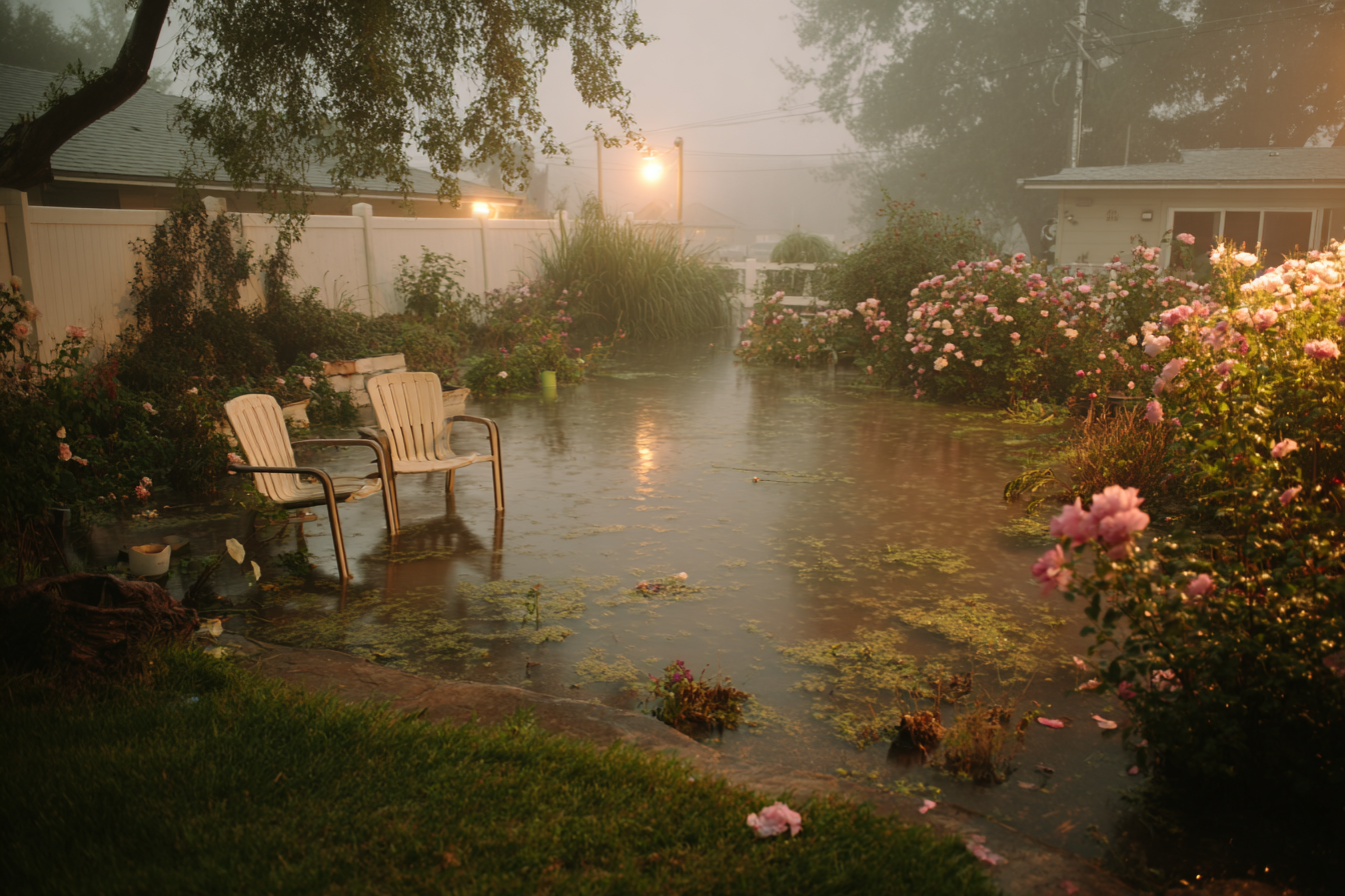 Une arrière-cour inondée | Source : Midjourney