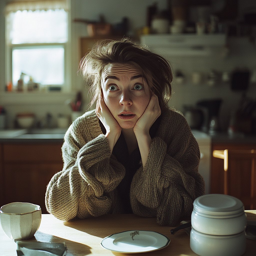 Une femme bouleversée parlant à quelqu'un | Source : Midjourney
