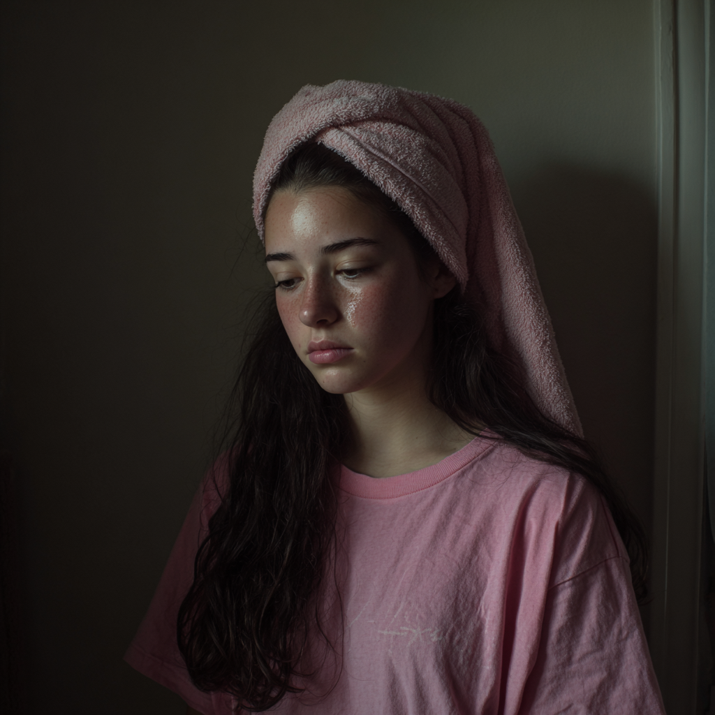 Une adolescente avec une serviette sur la tête | Source : Midjourney