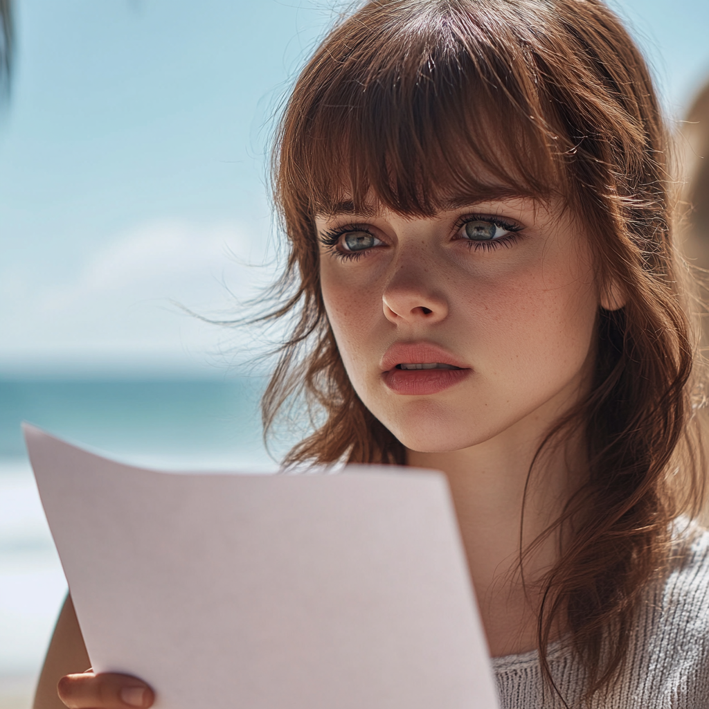 Une femme regarde une lettre | Source : Midjourney