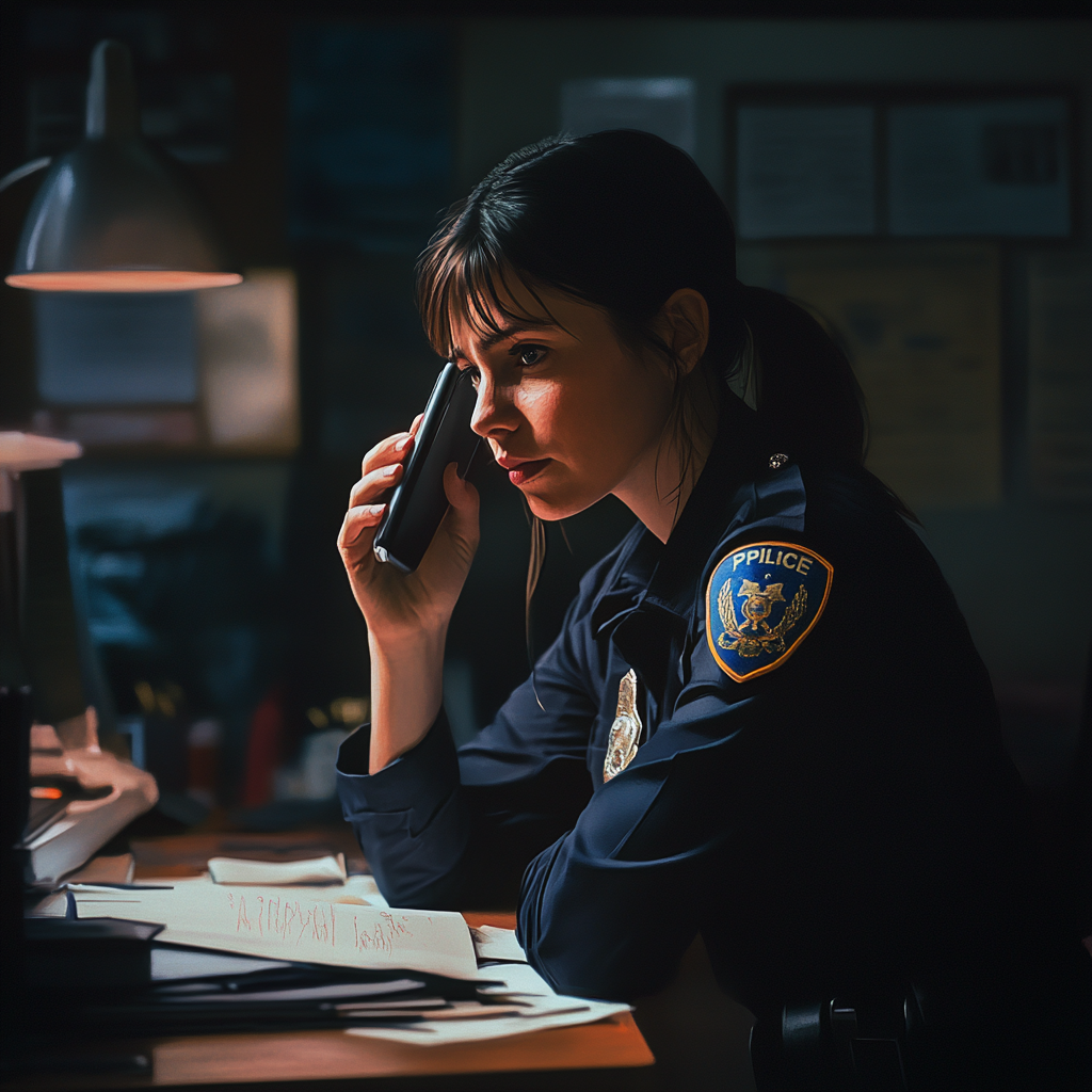 Une policière qui parle au téléphone | Source : Midjourney