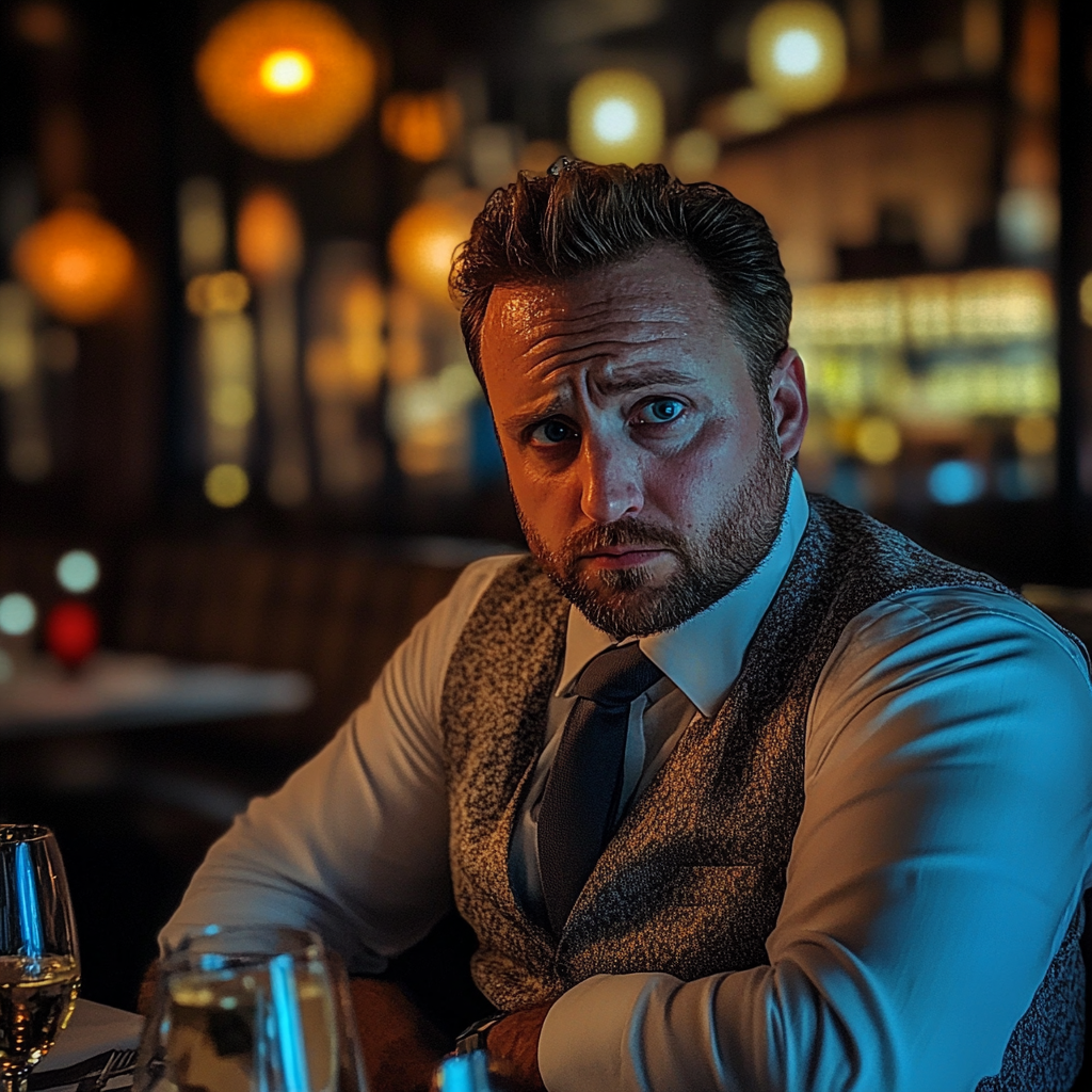 Un homme bouleversé assis à une table | Source : Midjourney