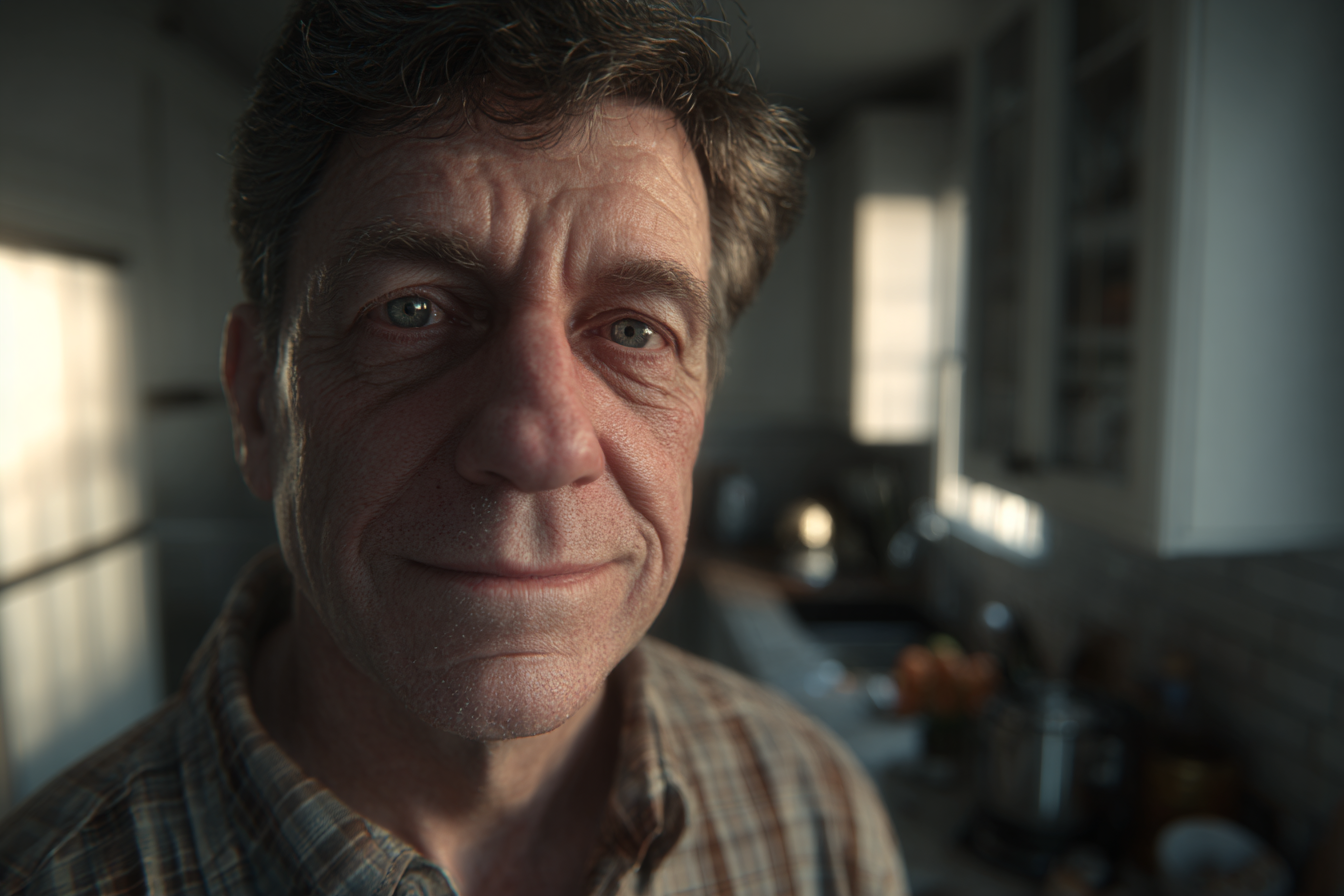 Un homme qui regarde droit devant lui | Source : Midjourney