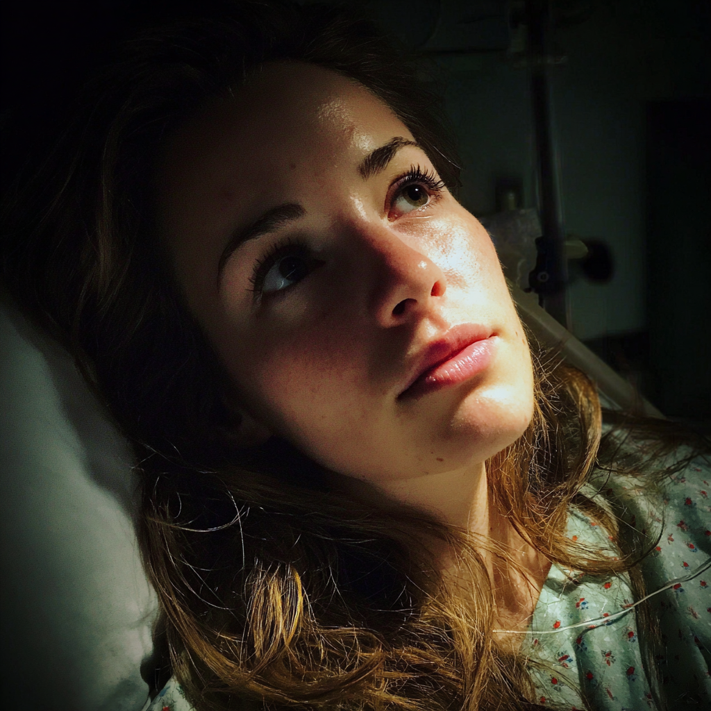 Une femme pensive dans un lit d'hôpital | Source : Midjourney