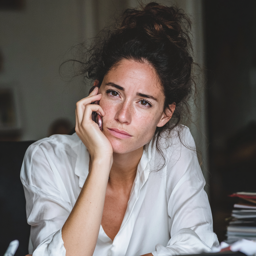 Une femme émotive au téléphone | Source : Midjourney