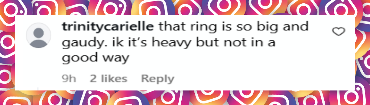 Commentaire d'un internaute sur la bague de fiançailles de Georgina Rodriguez après son apparition sur le tapis rouge de la 82e Mostra de Venise le 31 août 2025 | Source : Instagram/tmz_tv