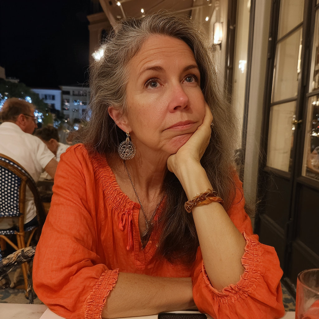 Une femme âgée portant un chemisier orange | Source : Midjourney