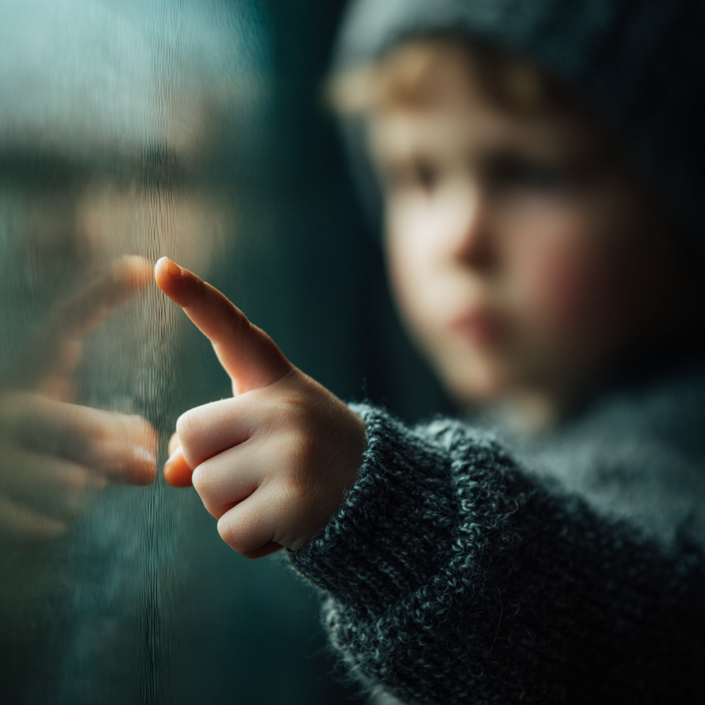 Un garçon tapant du doigt sur une vitre | Source : Midjourney