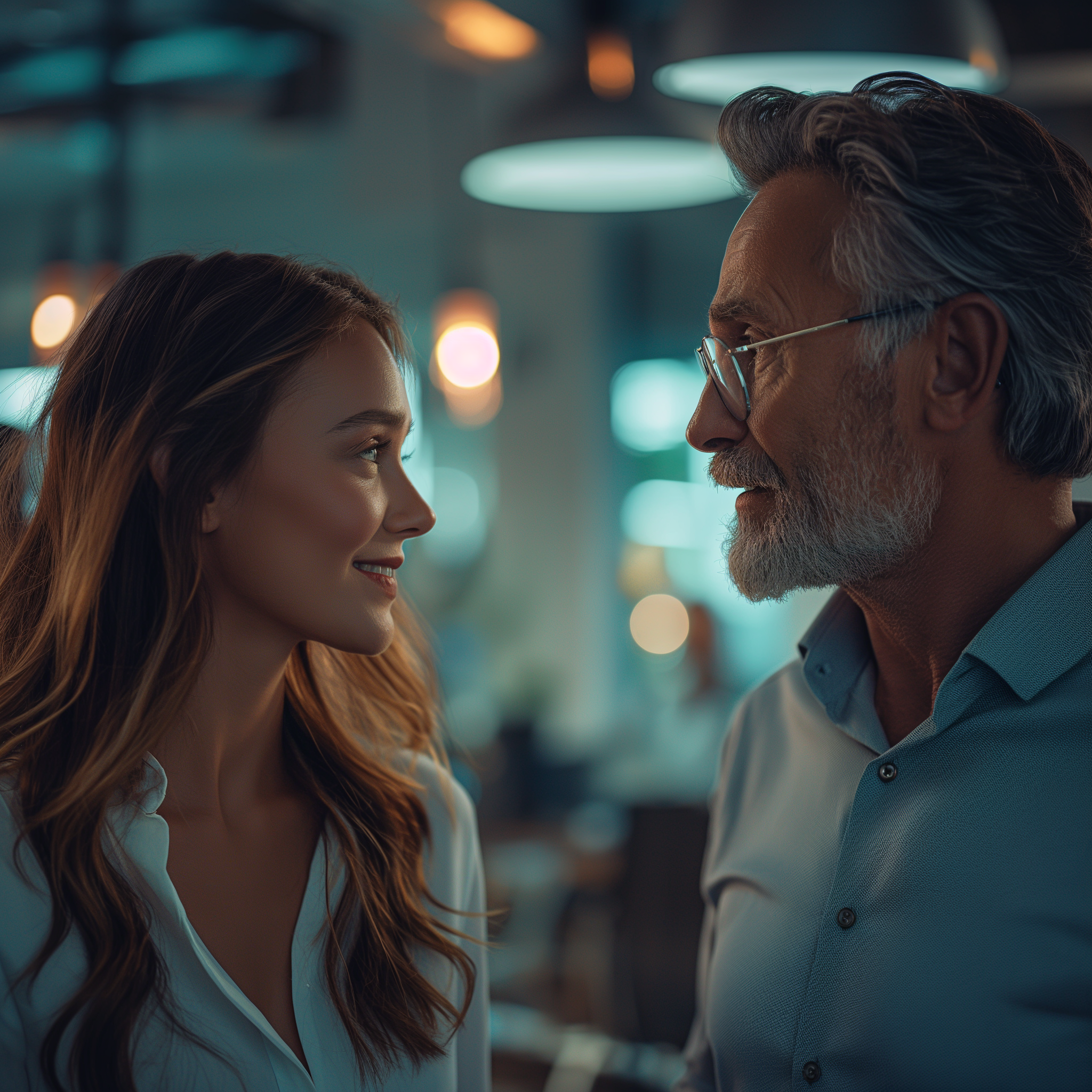 Une jeune femme qui parle à un homme plus âgé | Source : Midjourney