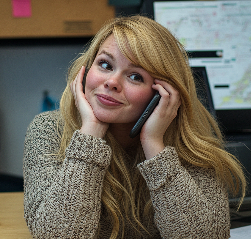 Une femme dans un bureau qui parle sur son téléphone portable | Source : Midjourney