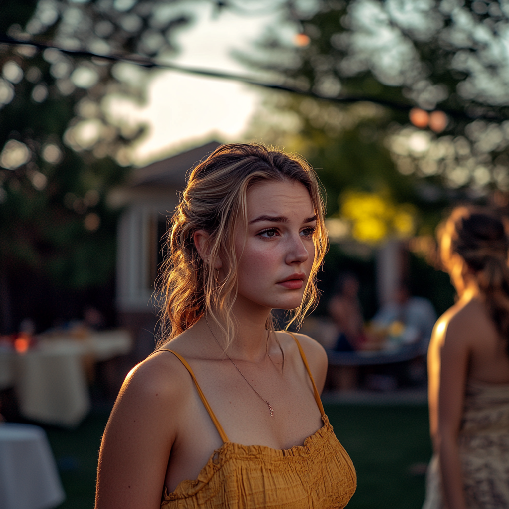 Une femme nerveuse à une fête | Source : Midjourney