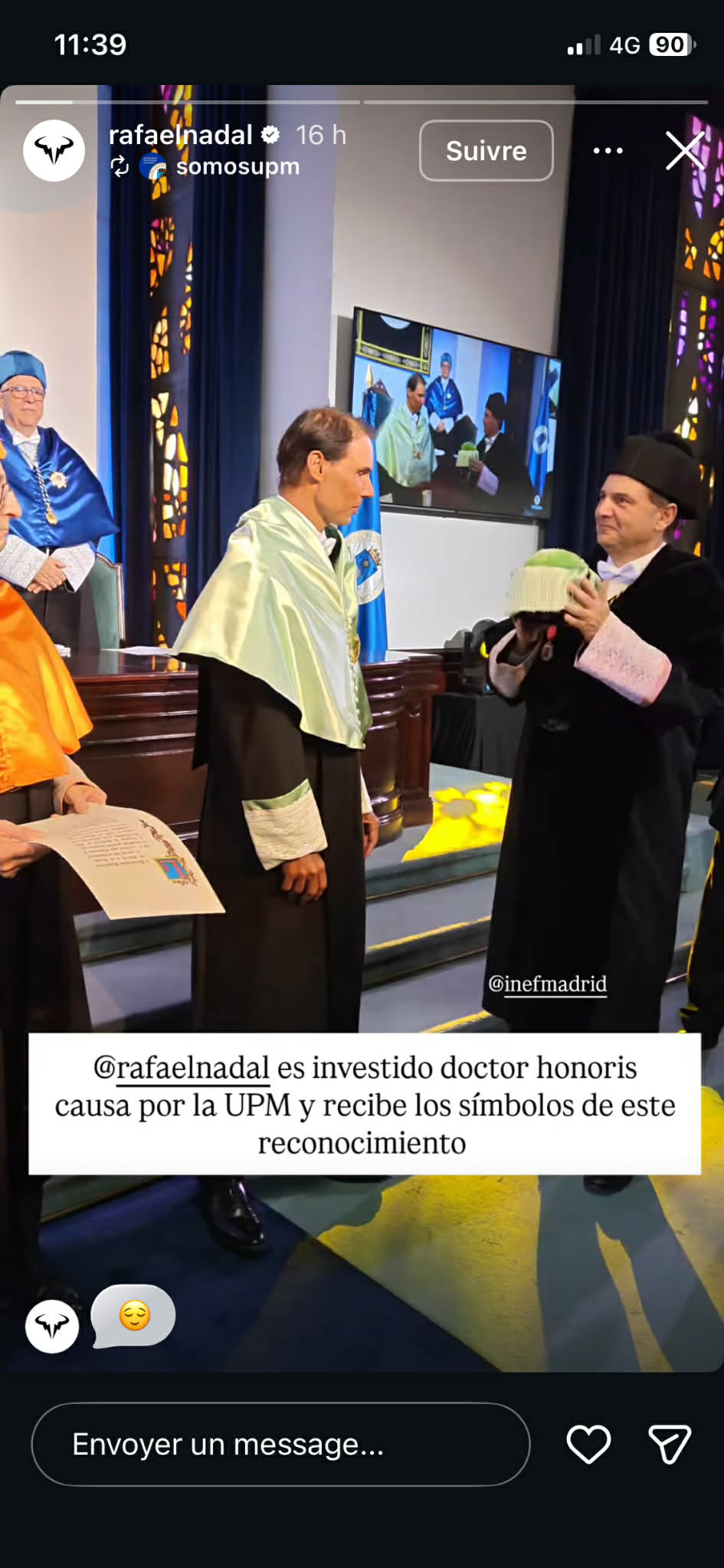 Rafael Nadal reçoit un doctorat honoris causa décerné par Université Polytechnique de Madrid I Source : https://www.instagram.com/rafaelnadal/?g=5