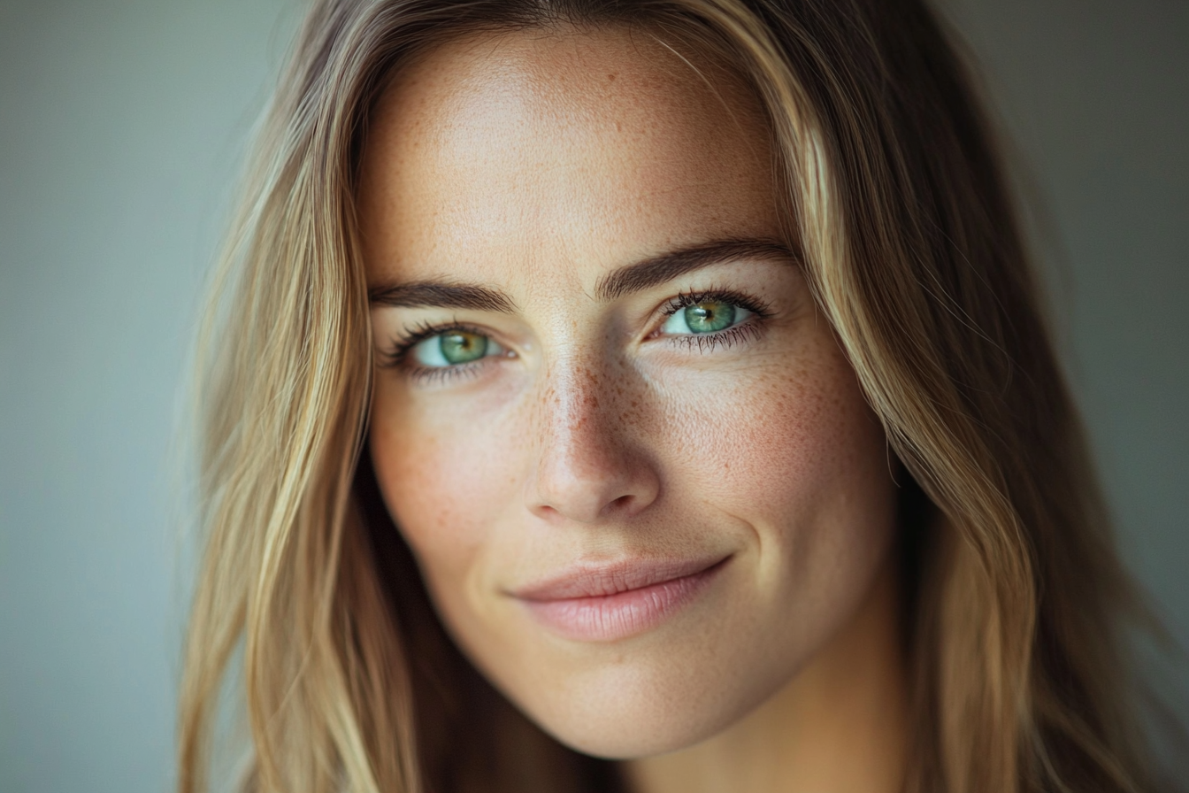 Une femme qui sourit légèrement | Source : Midjourney