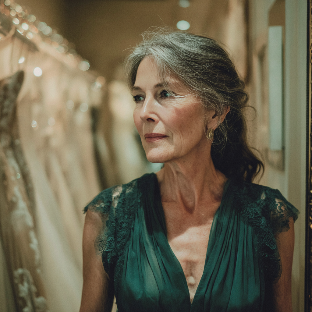Une femme âgée debout dans une boutique | Source : Midjourney