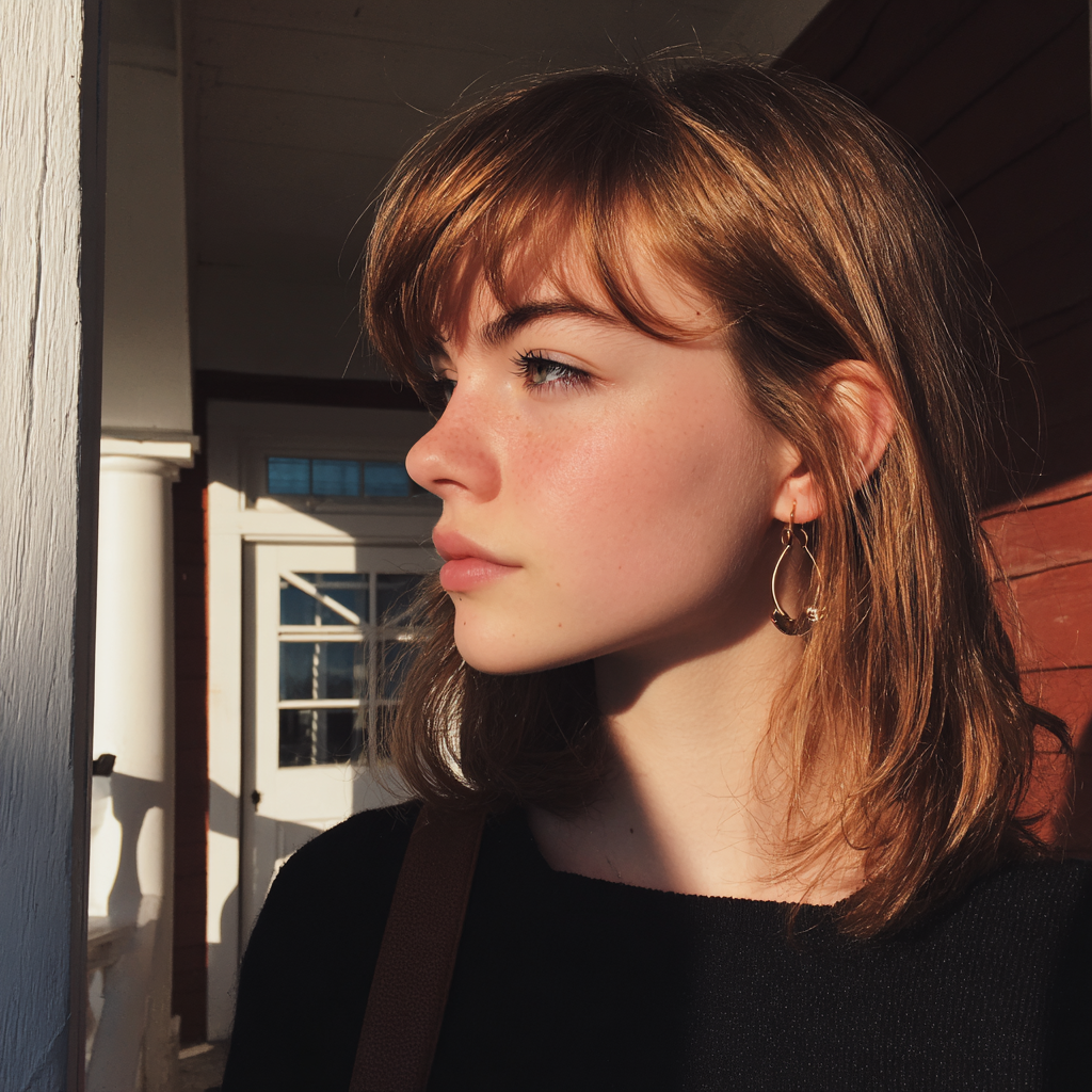 Une adolescente debout sous un porche | Source : Midjourney