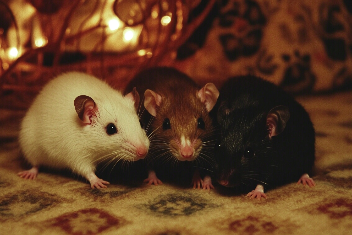 Trois mignons rats de compagnie dans une pièce | Source : Midjourney