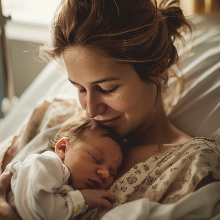 Une mère tenant son nouveau-né dans une chambre d'hôpital | Source : Midjourney