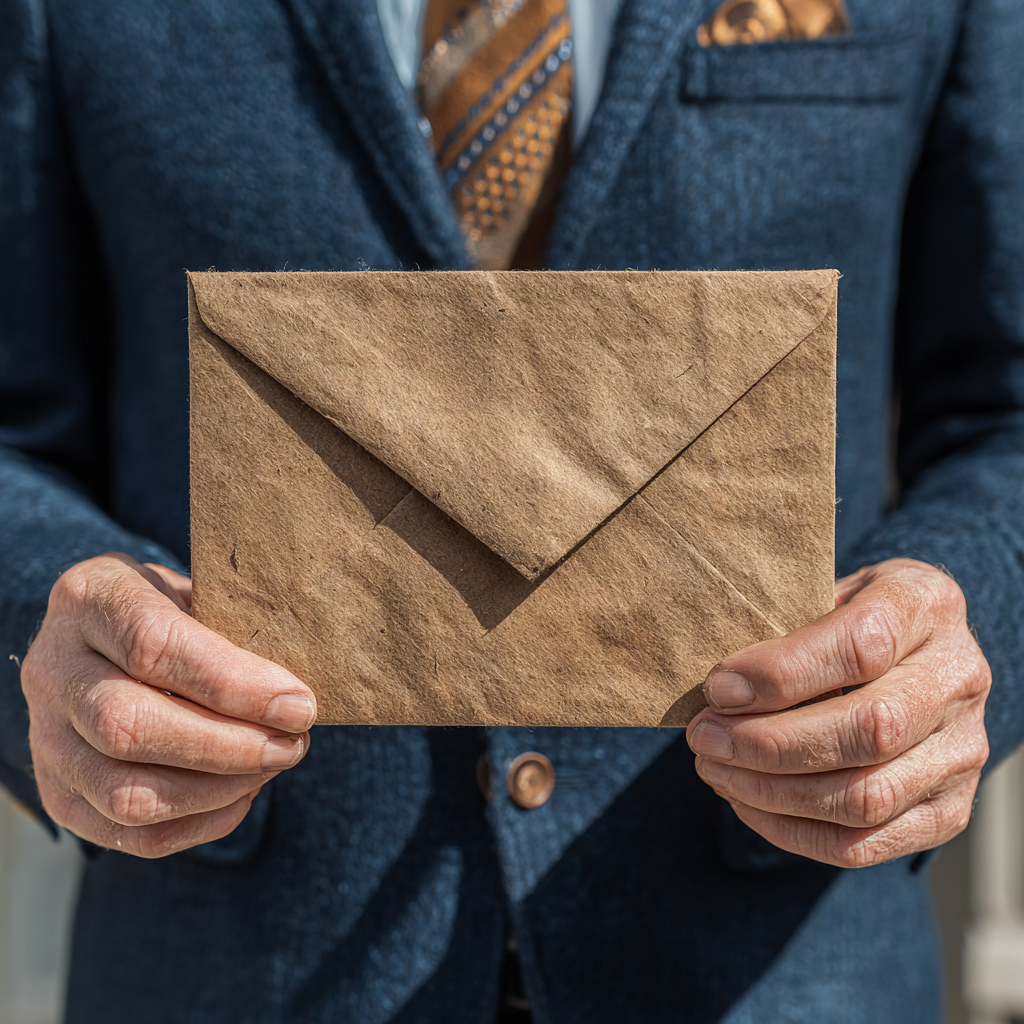 Un homme tenant une enveloppe | Source : Midjourney