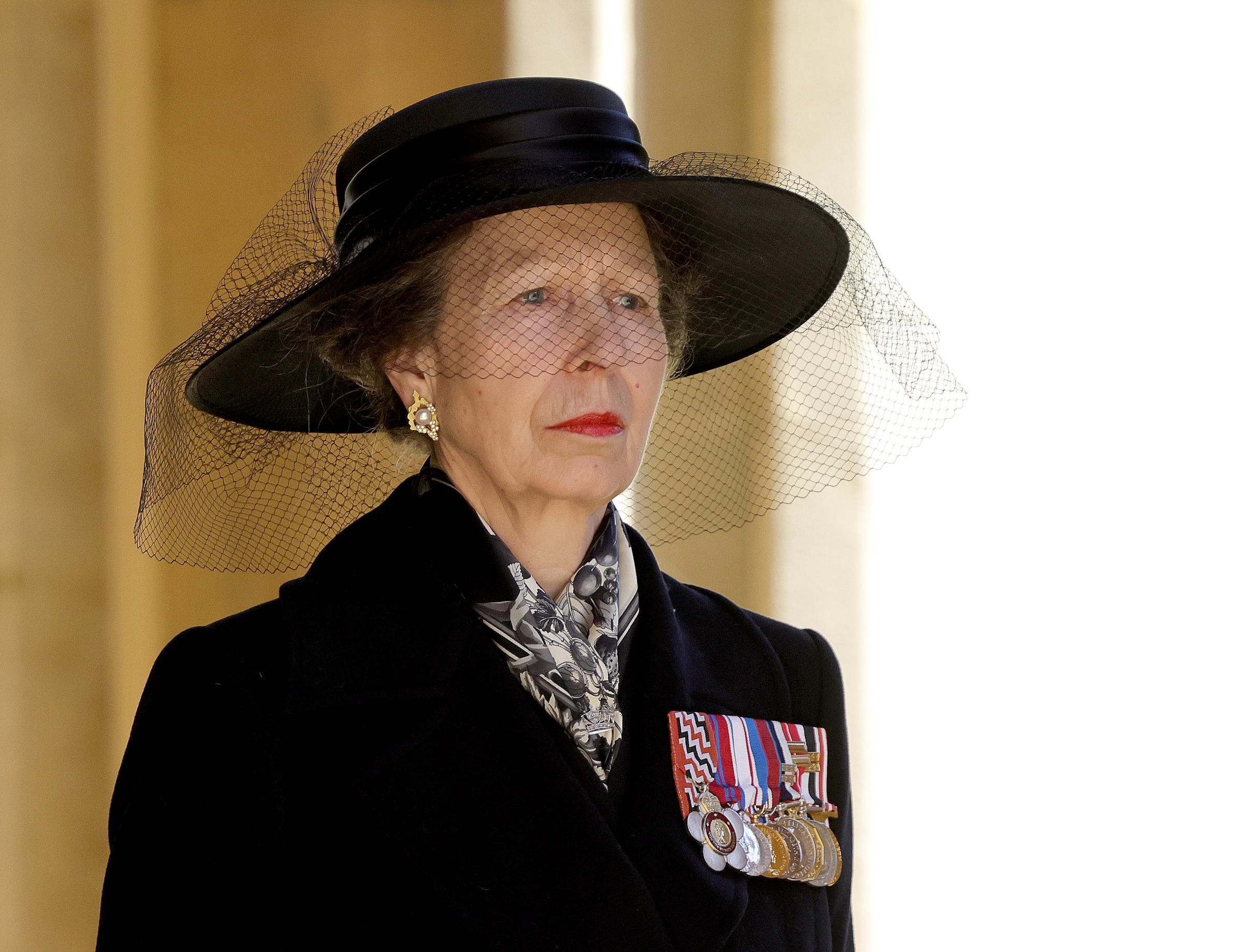 La princesse Anne lors des funérailles du prince Philip, duc d'Édimbourg, au château de Windsor, le 17 avril 2021. | Source : Getty Images