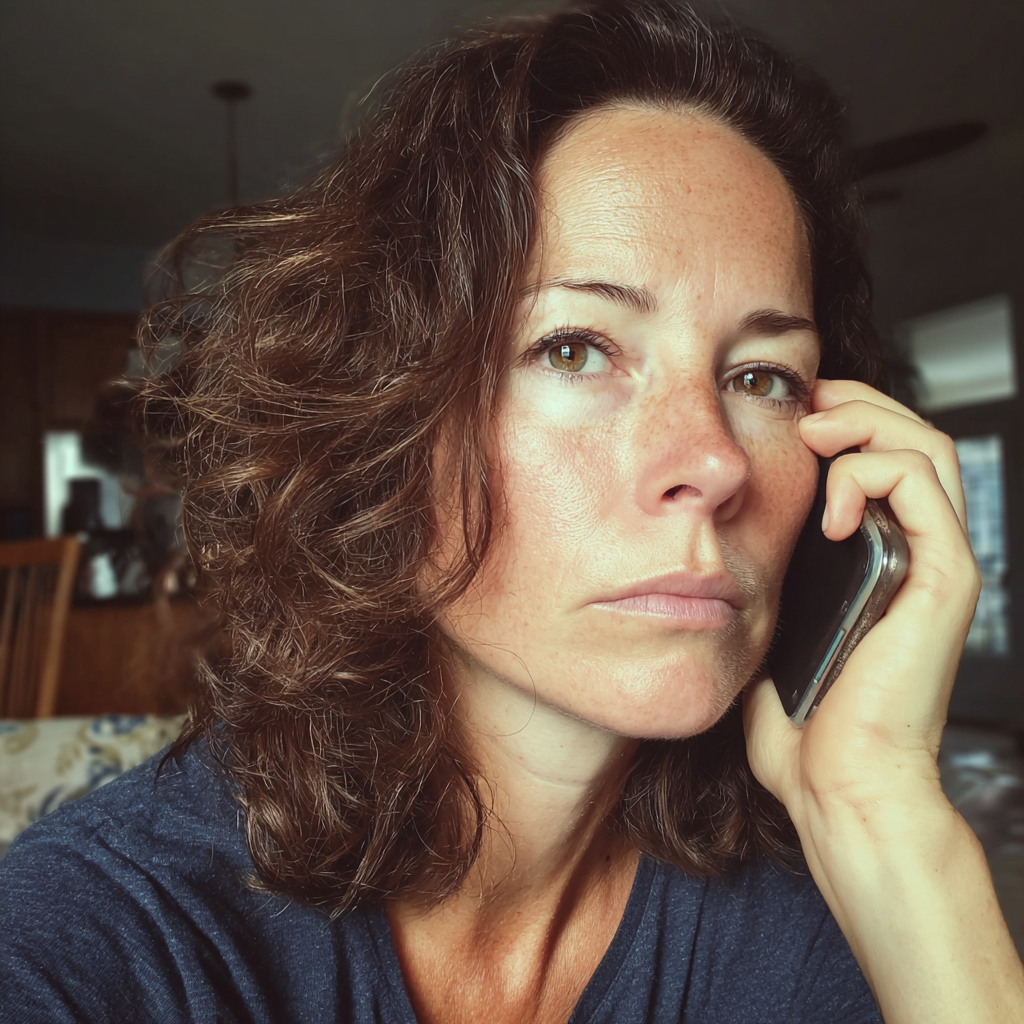 Une femme assise sur un canapé et parlant au téléphone | Source : Midjourney