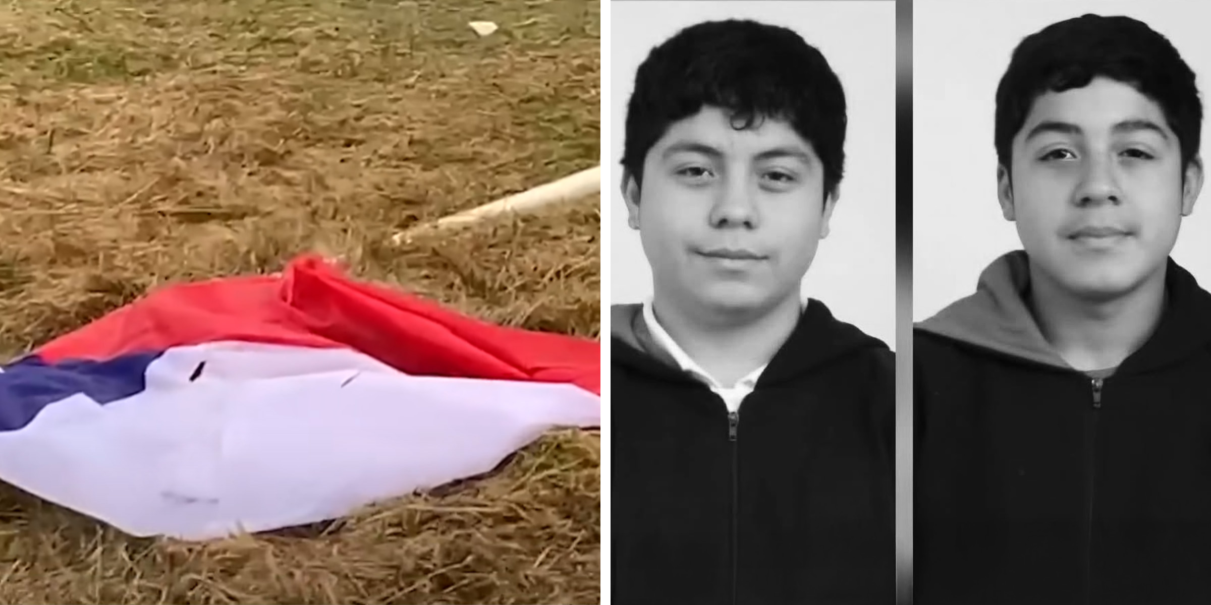 Un drapeau | Matías et Benjamín Sobarzo | Source : YouTube.com/CHVNoticiasTV | Facebook.com/alsurdechile | Facebook.com/alsurdechile