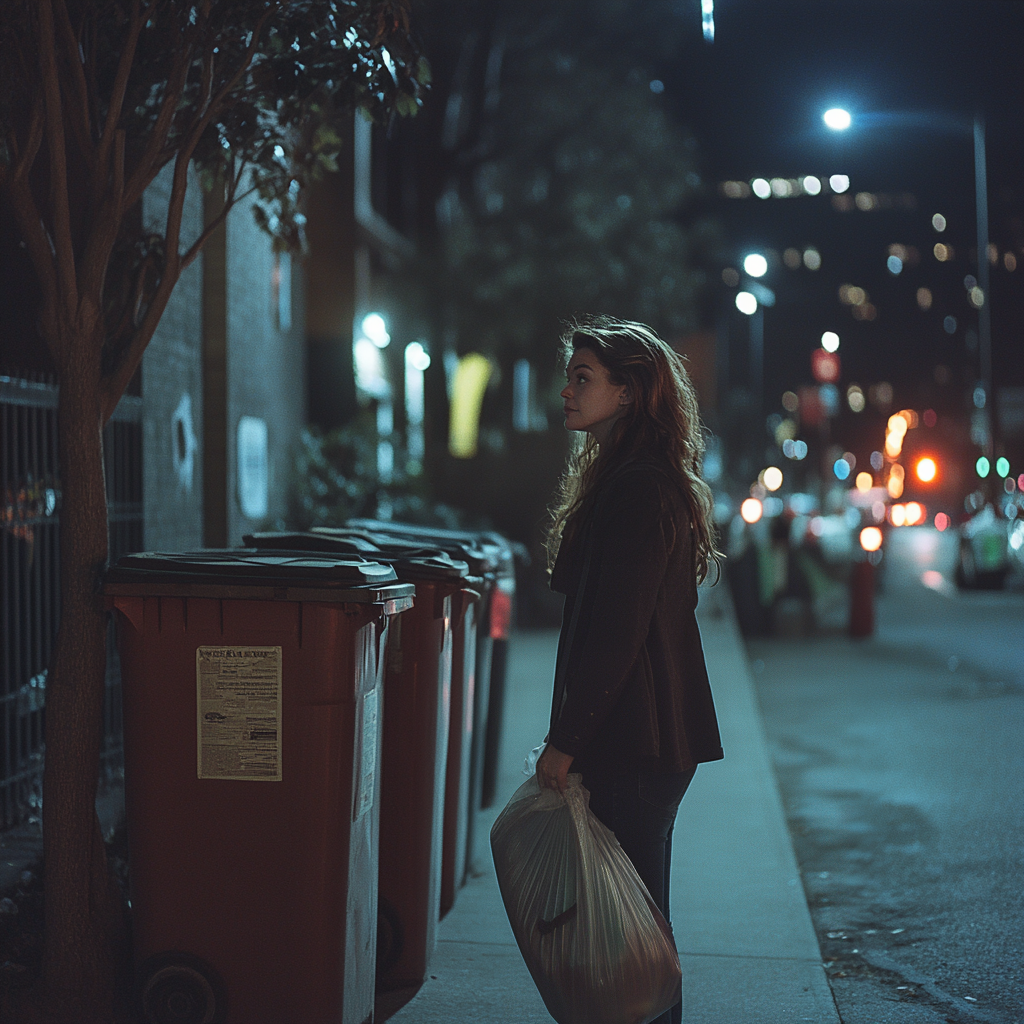 Une femme qui sort les poubelles | Source : Midjourney