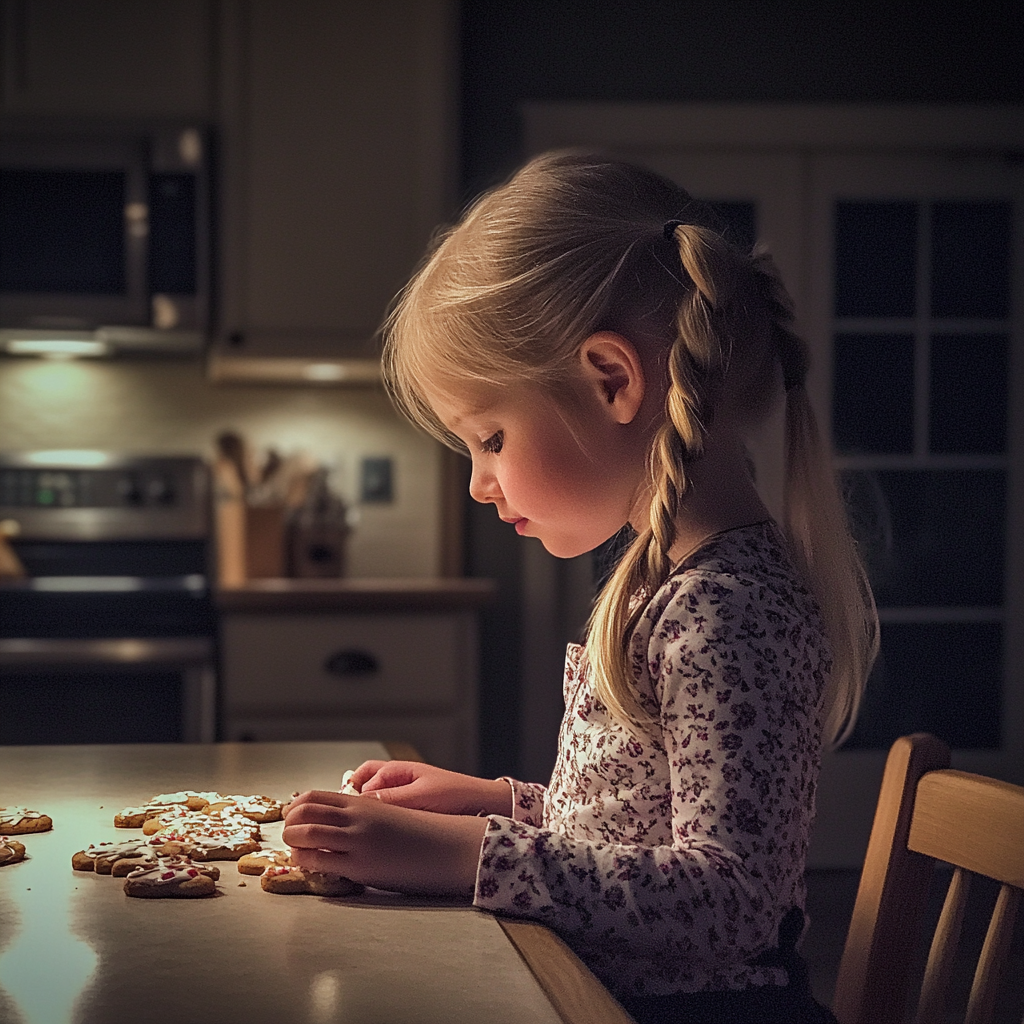 Une petite fille décorant des biscuits | Source : Midjourney