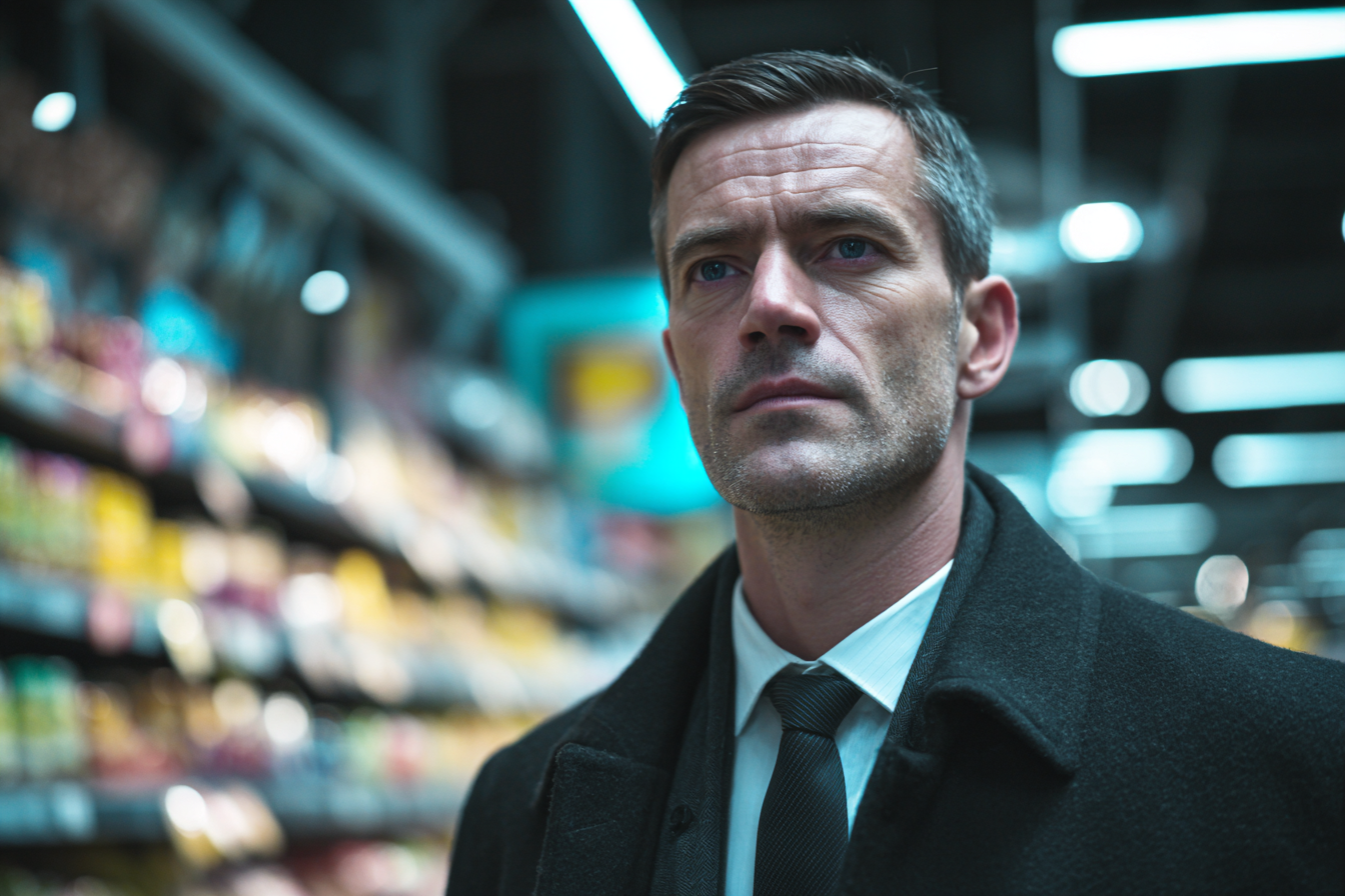 Un homme debout dans un supermarché | Source : Midjourney