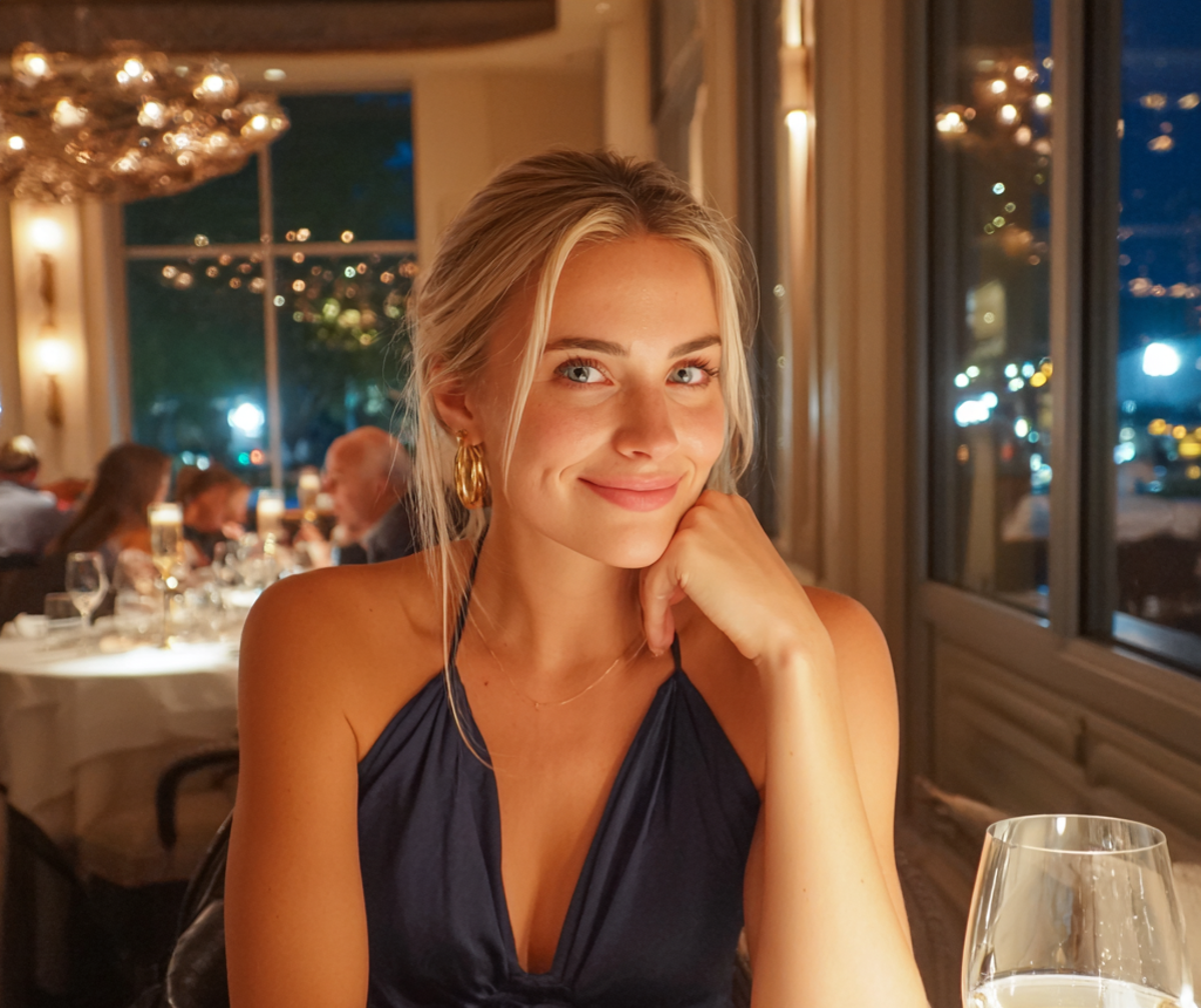 Une femme souriante assise à une table | Source : Midjourney
