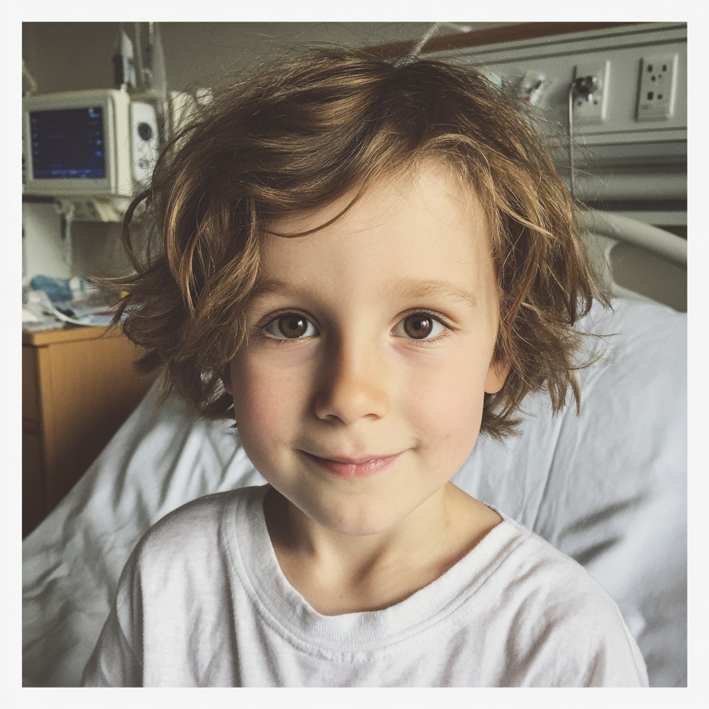 Un petit garçon assis dans un lit d'hôpital | Source : Midjourney