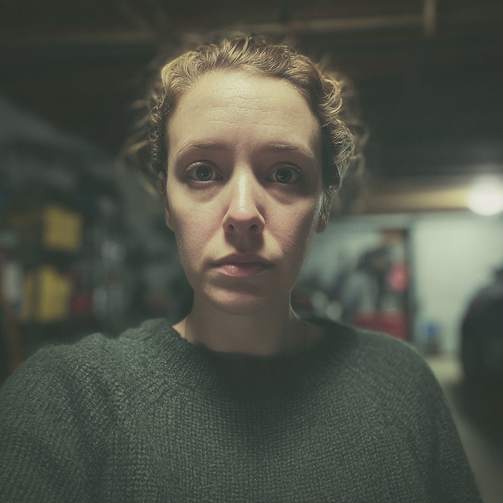 Une femme choquée qui se tient dans un garage | Source : Midjourney