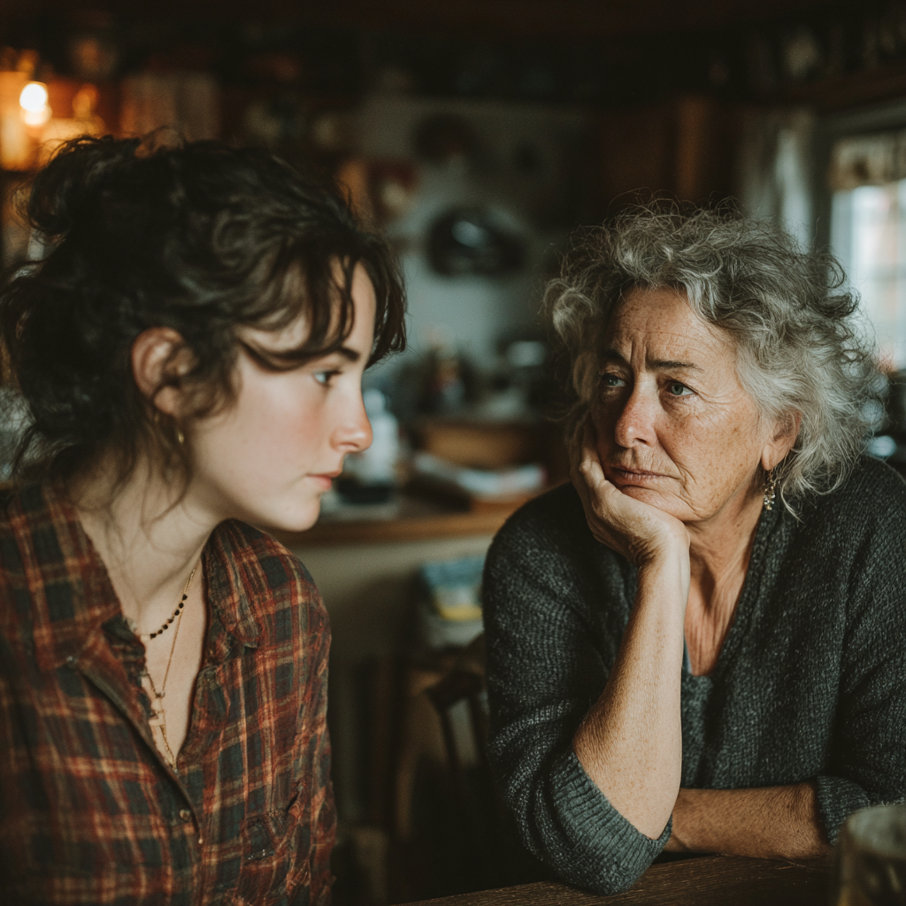 Une mère et sa fille en pleine conversation | Source : Midjourney
