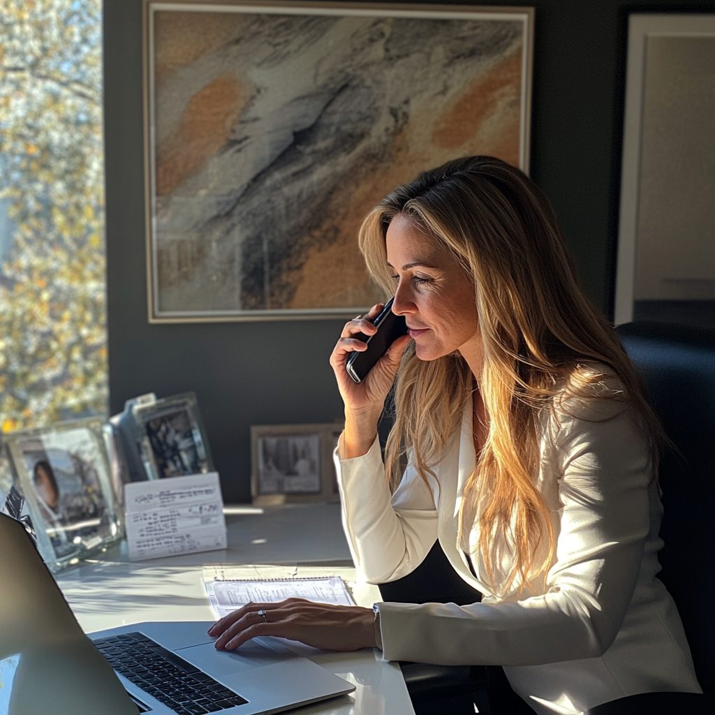 Une femme assise dans son bureau | Source : Midjourney