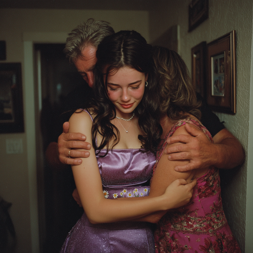 Une fille qui serre ses parents dans ses bras | Source : Midjourney