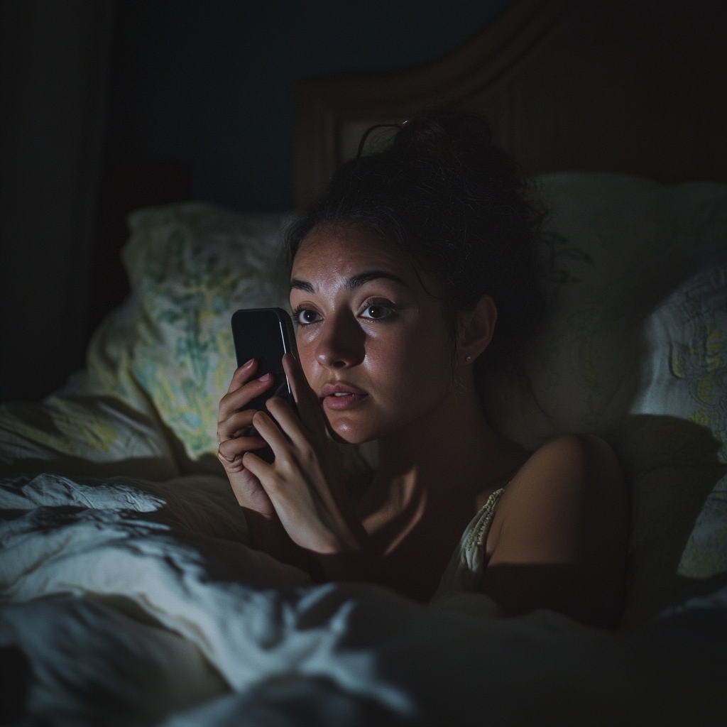 Une femme qui utilise son téléphone en pleine nuit | Source : Midjourney