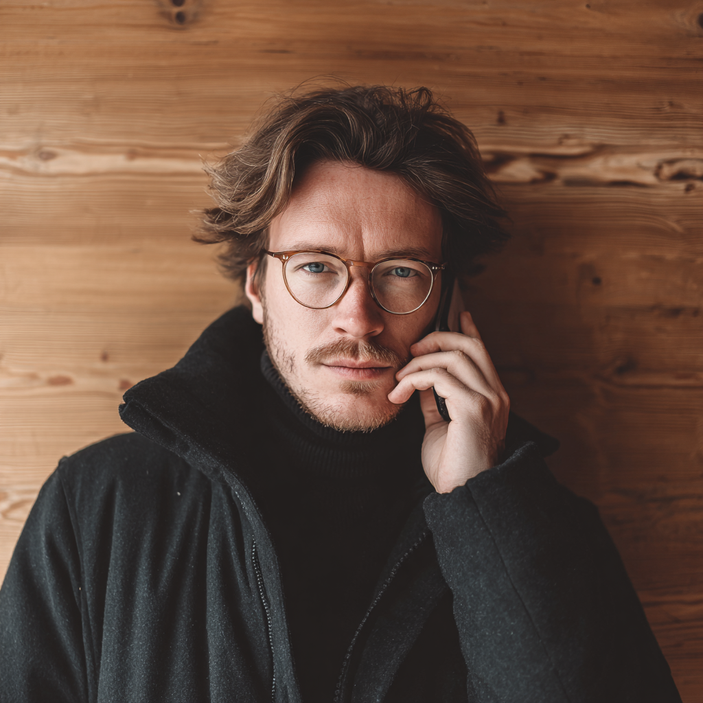 Un homme portant une veste noire et parlant au téléphone | Source : Midjourney