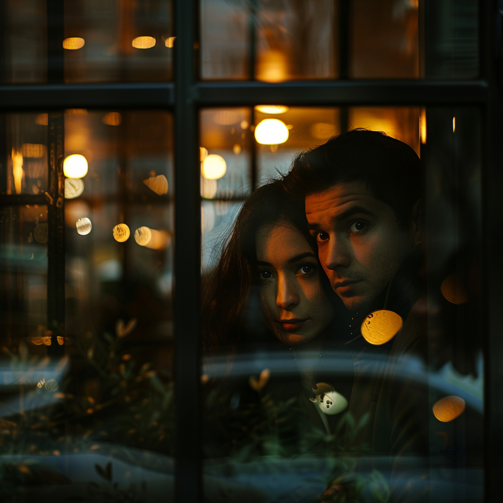 Un couple qui regarde à travers une fenêtre | Source : Midjourney